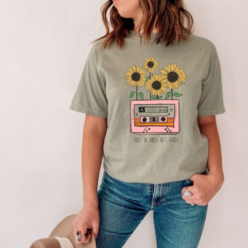 Trust In Vibes Not Words ,Retro Style Comfort Colors Tee ,High Vibes Gifts ,Gifts For Her , Wildflower Tshirts , Nature Lovers Floral Shirt