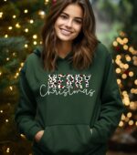 Leopar Design Merry Christmas Hoodie, Christmas Hoodie, Christmas Mom Hoodie, Matching Christmas, Merry Christmas Tee