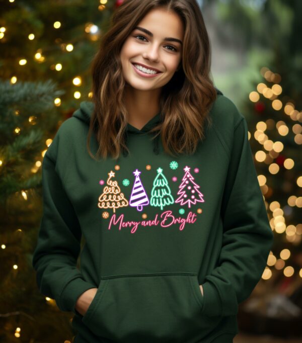 Neon Merry And Bright Christmas Hoodie, Christmas Tree Hoodie, Trendy Christmas Hoodie, Cute Merry And Bright Tee