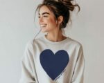 Navy Heart Sweatshirt , Cozy Winter Apparel , Stylish Cold Weather Clothing , Gift For Her , True To Size , Comfortable And Cozy