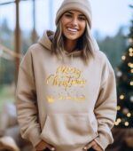 Golden Merry Christmas Hoodie, Womens Christmas Hoodie, Christmas Hoodies For Women, Christmas Gift Women, Merry Christmas Hoodie