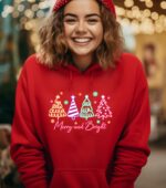 Neon Merry And Bright Christmas Hoodie, Christmas Tree Hoodie, Trendy Christmas Hoodie, Cute Merry And Bright Tee