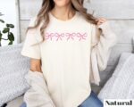 Coquette Bow Sweatshirt, Cute Bow Sweatshirt, Trendy Pink Ribbon Sweatshirt, Sweater With Bows Gift For Her, Minimalist Coquette Crewneck