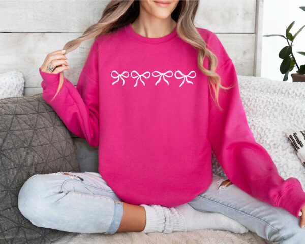 Coquette Bow Sweatshirt, Cute Bow Sweatshirt, Trendy Pink Ribbon Sweatshirt, Sweater With Bows Gift For Her, Minimalist Coquette Crewneck